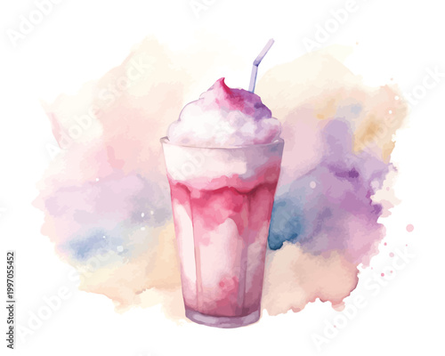 Watercolor Milkshake Icon, Sweet Drink Clipart, vector illustration Isolated on White background