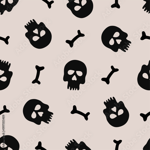 Bold Halloween pattern with skulls and bones. Ideal for edgy designs, apparel, and accessories.