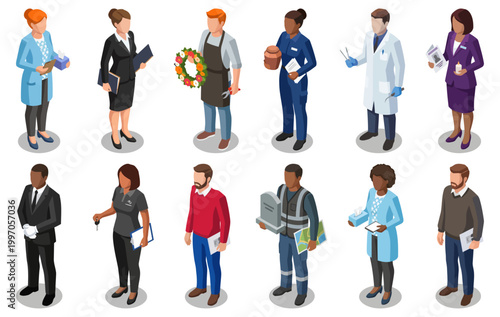 Funeral and memorial services staff | isometric vector illustration of diverse professionals managing end of life planning and ceremonies