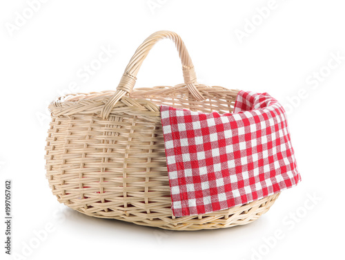 Wicker picnic basket with c...