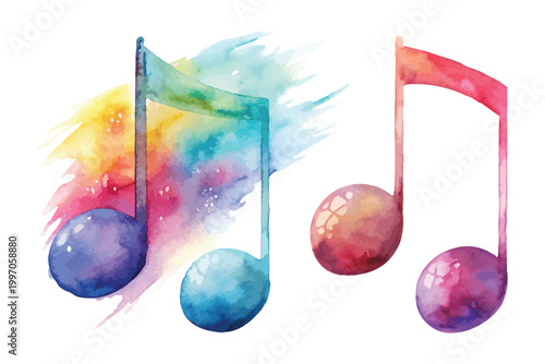 Watercolor Music Notes Icon, Festival Sound Clipart, illustration Isolated on White background