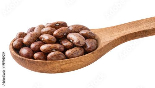 Tableau sur toile Wooden Spoon Filled with Brown Pinto Beans
