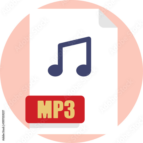 A document-style icon featuring a folded corner, typically labeled “MP3,” often accompanied by a small music note to indicate an audio file.