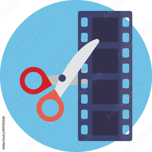 An icon showing a horizontal timeline with segmented video clips and a small play button, representing cutting and arranging video sequences.