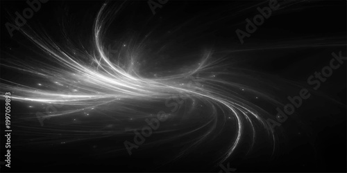 Abstract black and white fractal wave design featuring blue light energy and futuristic 3d motion effects for a digital technology art wallpaper