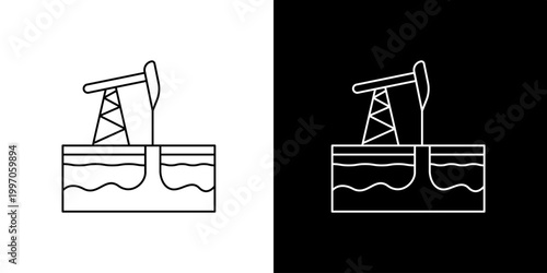 Industrial petroleum pumpjack icon illustrating oil extraction from underground wells for energy production and global resources