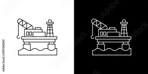 Minimalistic Line Art Icon of an Offshore Oil Drilling Platform for Energy Production and Industrial Extraction Vector Graphic