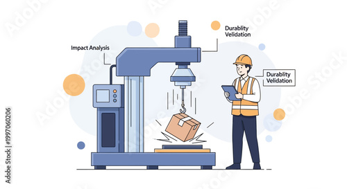 Impact testing machine validating package durability with engineer overseeing