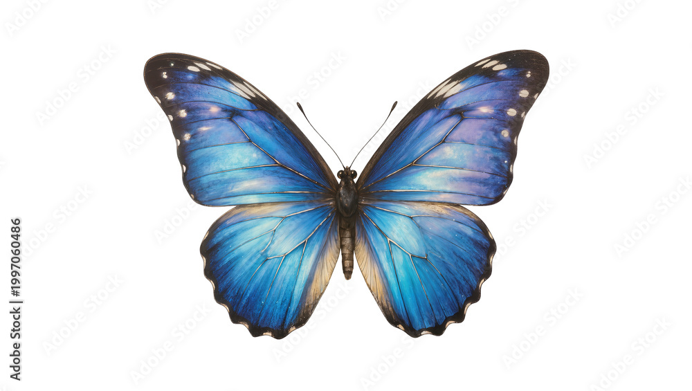 Fototapeta premium Vibrant Blue Morpho Butterfly with Detailed Wing Patterns