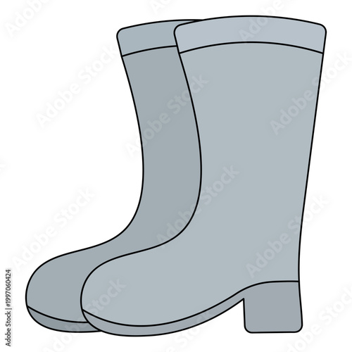 A pair of gray rubber boots. Special clothing that protects feet from water and dirt. Color vector illustration. Isolated on white background. Concept for web design.