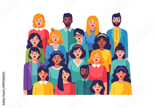 Diverse group of people singing together in a choir or chorus