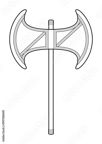 Labrys, Minoan double-bladed axe. Sacred religious symbol of the Mater-arche of creation, associated with the Minoan Great Goddess or Mother Goddess, Mistress of the Labyrinth of ancient Crete. Vector