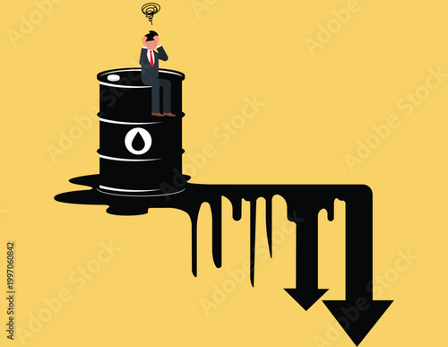 Oil price crash. oil price collapse with falling market arrow