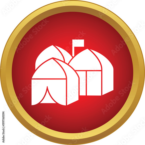 White market tents establishing a temporary bazaar on a red background