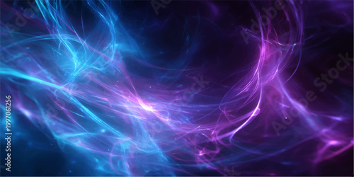 Futuristic blue fractal art design with glowing motion lines and plasma energy waves creates an abstract galaxy pattern on a dark space backdrop