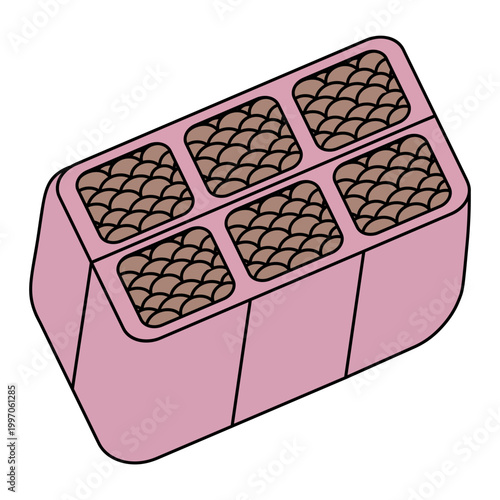 Pink seedling pots filled with soil. Rectangular containers. Six molds for sowing seeds. Color vector illustration. Isolated on white background. Web design idea.