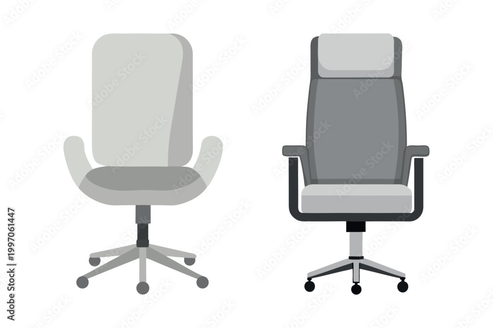 Obraz premium Two Modern Grey Office Chairs Vector Illustration.
