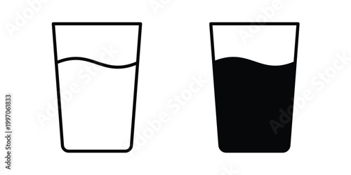 Water glass icon on white background editable stroke and solid flat.