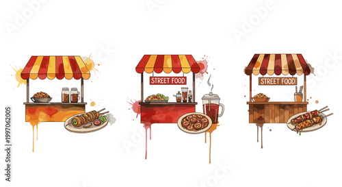 Colorful street food stalls offering delicious snacks and drinks