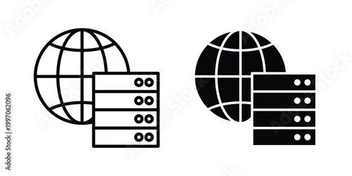 Web server icon on white background editable stroke and solid flat.
