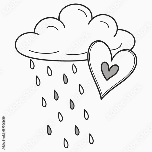 Heart Shaped Cloud Raining Droplets Vector Icon Emotional Weather Symbol