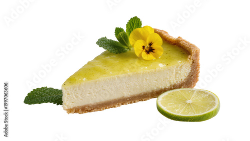 Bilde på lerret Lime Key Dessert Slice with Mint and Yellow Pansies Decoration