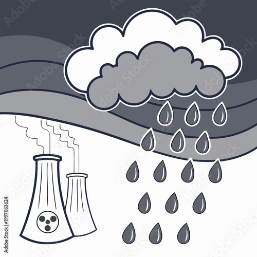 Acid Rain Environmental Icon Vector Graphic Depicting Pollution