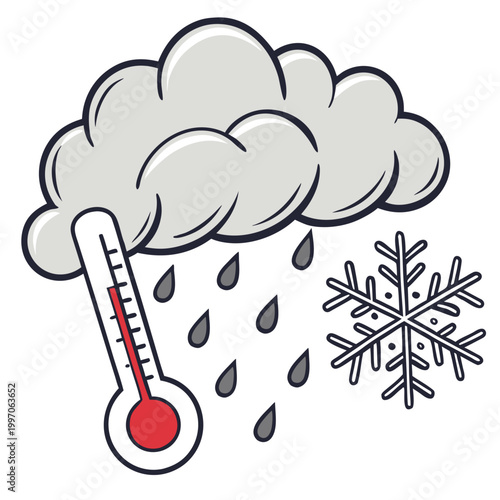 Cold Rain Weather Temperature Vector Icon for Meteorology and Forecast Apps