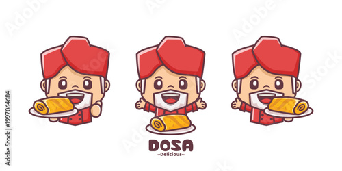 Dosa chef cartoon vector, culinary mascot illustration