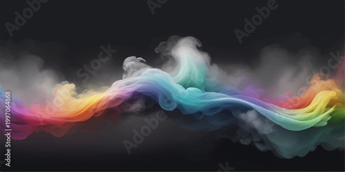 Colorful abstract smoke waves flowing in smooth curves on a black background creating a misty motion art pattern