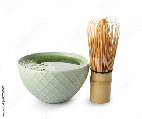 Bowl of fresh matcha tea wi...
