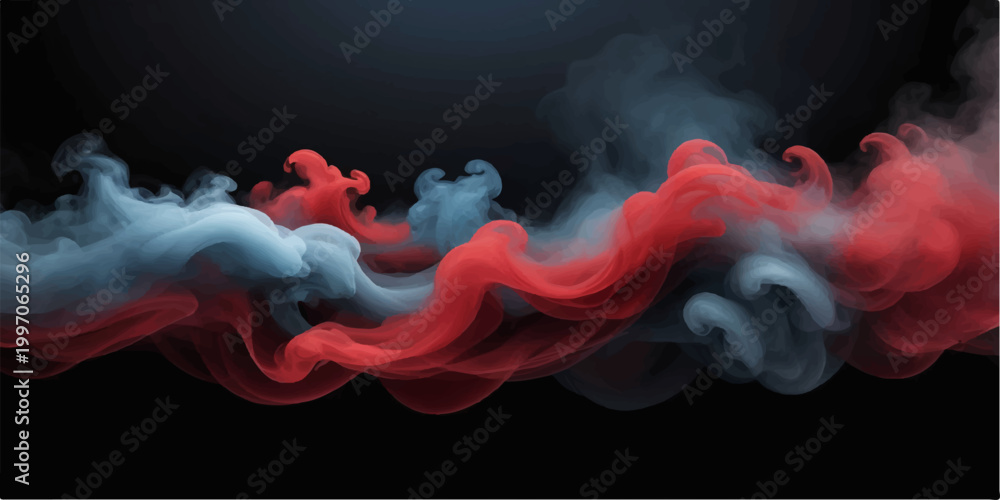 Naklejka premium Red abstract smoke and flame waves swirling on black background with flowing mist and light motion pattern