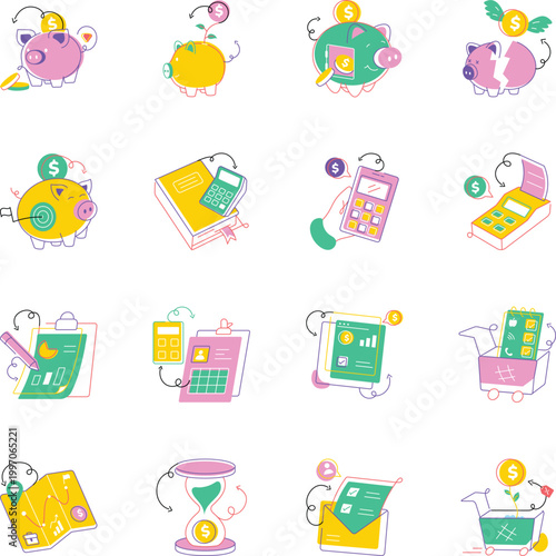 Collecton of Savings and Budgeting Flat Icons 