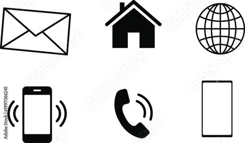 Communication and contact icons set email home globe phone and more