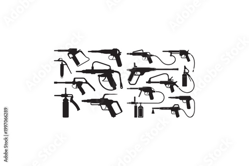 Hand Grease Gun tool vector silhouettes black color image.