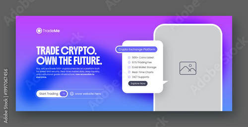 Crypto Trading & Investment Social Media Facebook Cover and Web Banner Template
