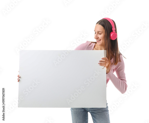 Young woman in headphones w...