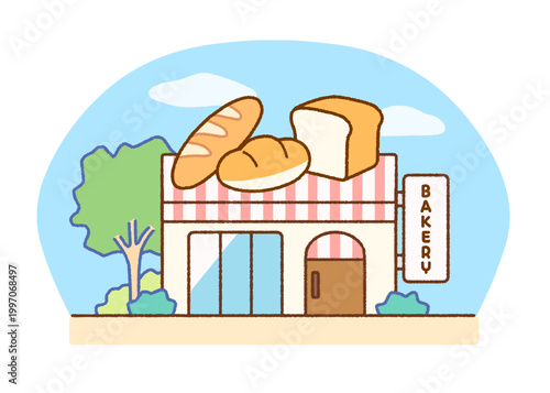 パン屋の外観イラスト｜店舗・建物・ベーカリー