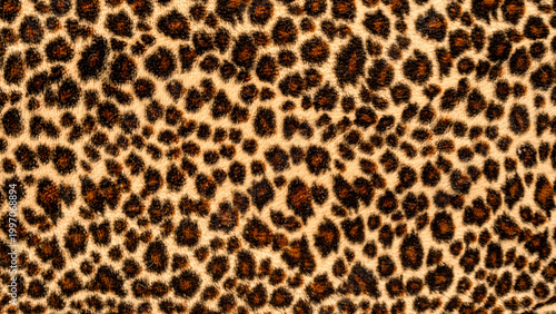 Realistic leopard fur pelt texture background. High-resolution warm tan and dark brown animal skin with soft hair detail for interior design, luxury textiles, and safari-themed backdrops.