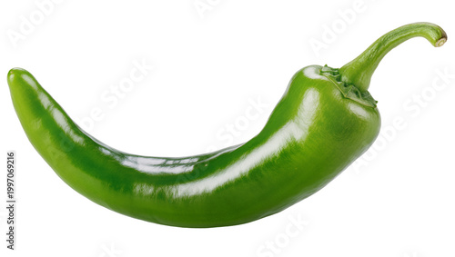 Bild auf Leinwand Vibrant green Serrano chili pepper with stem and slight curve