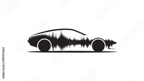 Sound Wave Car Silhouette On White Background For Music Technology Concepts