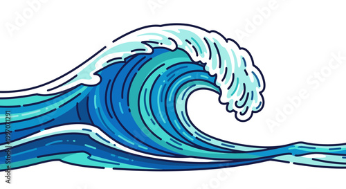 Vibrant illustration of a stylized ocean wave with a dynamic and flowing aesthetic