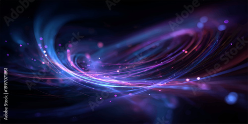 A futuristic blue fractal design swirls in a glowing spiral motion, creating an abstract space texture with purple energy waves and a dark galaxy backdrop