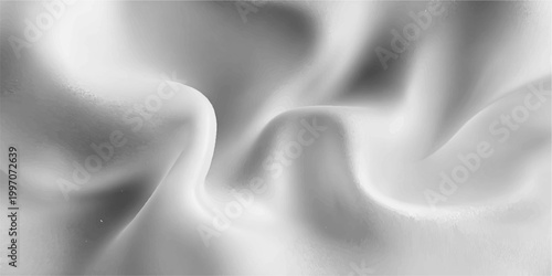 A luxury backdrop design featuring flowing waves of black and white silk and satin fabric with a soft smooth texture and shiny light reflections in a grey vector illustration