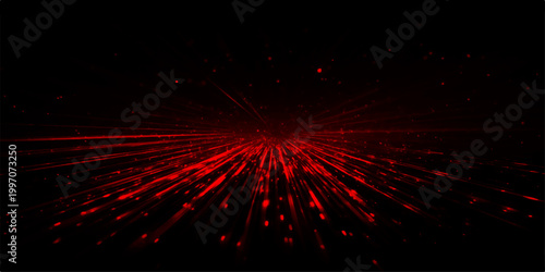 Abstract red background with glowing rays and a bright fire explosion design features a motion pattern of light and flame texture against a dark space backdrop