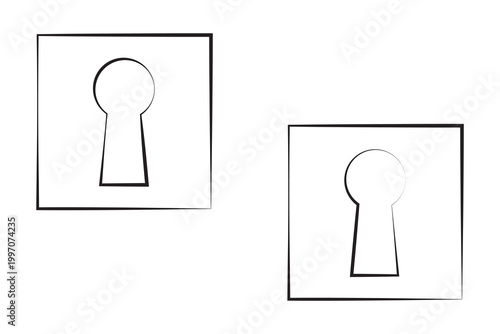 Collection of black keyhole vector icons. Door key hole symbol. Trendy flat and line art design collection. Vintage door lock silhouette symbol.