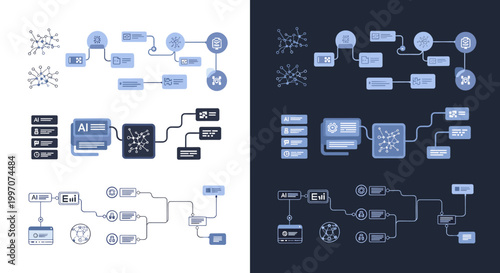 Modern illustration depicting the seamless data flow powered by artificial intelligence, ideal for technology blogs, presentations, and demonstrating 