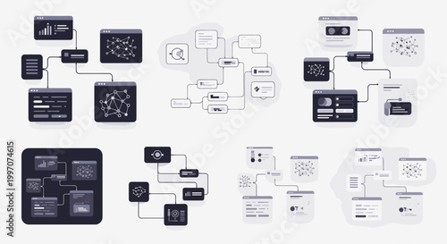 Modern illustration depicting data connections and flow, evoking ideas of complexity and interconnectedness. Suitable for tech marketing and education