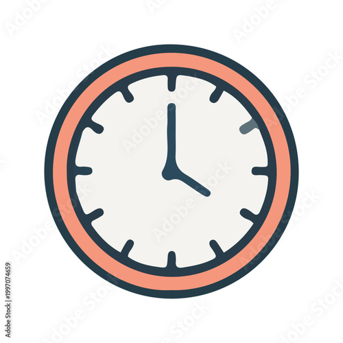 Minimalist Wall Clock Icon Flat Vector Illustration