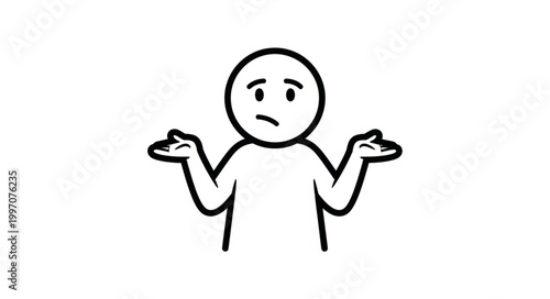 Confused stick figure shrugging shoulders with uncertain expression.